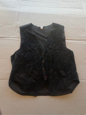 Lone Rider Women's Black Embroidered Button Vest